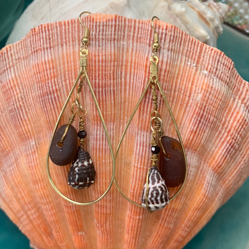 Hebrew shell & seaglass earrings